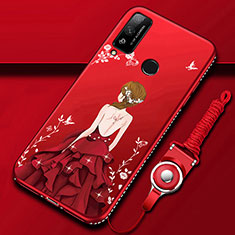 Custodia Silicone Gel Morbida Abito Ragazza Cover per Huawei Honor Play4T Rosso