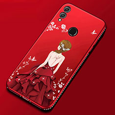 Custodia Silicone Gel Morbida Abito Ragazza Cover per Huawei Honor V10 Lite Rosso