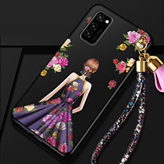 Custodia Silicone Gel Morbida Abito Ragazza Cover per Huawei Honor V30 Pro 5G Viola e Nero