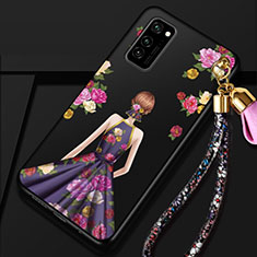 Custodia Silicone Gel Morbida Abito Ragazza Cover per Huawei Honor View 30 Pro 5G Viola e Nero