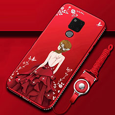 Custodia Silicone Gel Morbida Abito Ragazza Cover per Huawei Mate 20 X 5G Rosso
