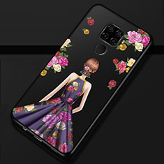 Custodia Silicone Gel Morbida Abito Ragazza Cover per Huawei Mate 30 Lite Viola e Nero