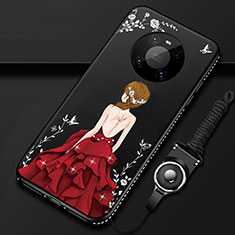 Custodia Silicone Gel Morbida Abito Ragazza Cover per Huawei Mate 40 Pro Rosso e Nero