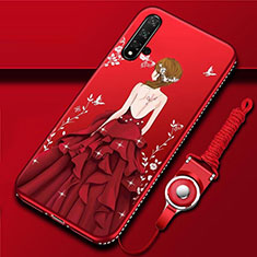 Custodia Silicone Gel Morbida Abito Ragazza Cover per Huawei Nova 5 Pro Rosso