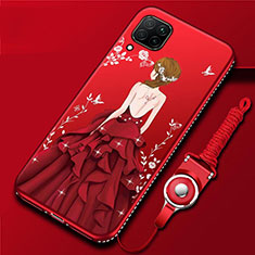 Custodia Silicone Gel Morbida Abito Ragazza Cover per Huawei Nova 6 SE Rosso