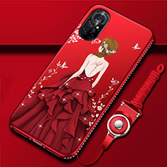 Custodia Silicone Gel Morbida Abito Ragazza Cover per Huawei Nova 8 5G Rosso