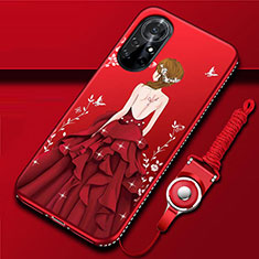 Custodia Silicone Gel Morbida Abito Ragazza Cover per Huawei Nova 8 Pro 5G Rosso