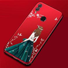 Custodia Silicone Gel Morbida Abito Ragazza Cover per Huawei P Smart (2019) Rosso Rosa