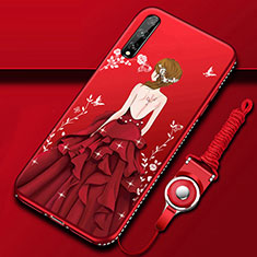 Custodia Silicone Gel Morbida Abito Ragazza Cover per Huawei P smart S Rosso