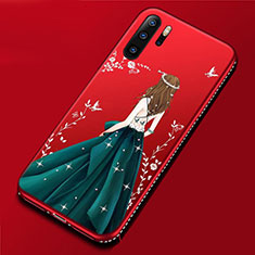 Custodia Silicone Gel Morbida Abito Ragazza Cover per Huawei P30 Pro Ciano