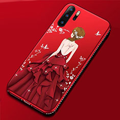 Custodia Silicone Gel Morbida Abito Ragazza Cover per Huawei P30 Pro Rosso