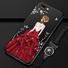 Custodia Silicone Gel Morbida Abito Ragazza Cover per Oppo A12e Rosso e Nero