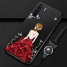 Custodia Silicone Gel Morbida Abito Ragazza Cover per Oppo A91 Rosso e Nero