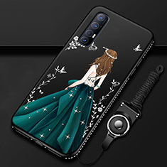 Custodia Silicone Gel Morbida Abito Ragazza Cover per Oppo Reno3 Pro Verde