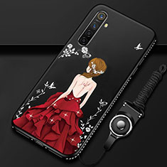 Custodia Silicone Gel Morbida Abito Ragazza Cover per Realme X2 Rosso e Nero