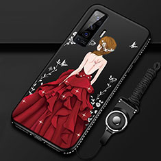 Custodia Silicone Gel Morbida Abito Ragazza Cover per Vivo X50 5G Rosso e Nero