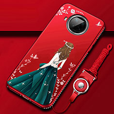 Custodia Silicone Gel Morbida Abito Ragazza Cover per Xiaomi Mi 10i 5G Rosso Rosa