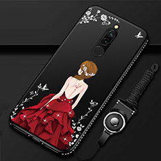 Custodia Silicone Gel Morbida Abito Ragazza Cover per Xiaomi Redmi 8 Rosso e Nero