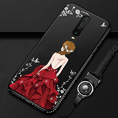 Custodia Silicone Gel Morbida Abito Ragazza Cover per Xiaomi Redmi K30i 5G Rosso e Nero