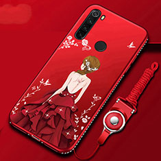 Custodia Silicone Gel Morbida Abito Ragazza Cover per Xiaomi Redmi Note 8 (2021) Rosso