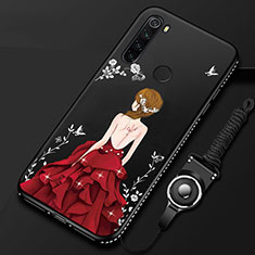 Custodia Silicone Gel Morbida Abito Ragazza Cover per Xiaomi Redmi Note 8 (2021) Rosso e Nero