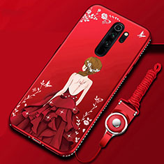 Custodia Silicone Gel Morbida Abito Ragazza Cover per Xiaomi Redmi Note 8 Pro Rosso