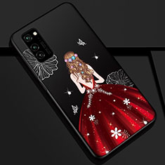 Custodia Silicone Gel Morbida Abito Ragazza Cover S01 per Huawei Honor View 30 Pro 5G Rosso e Nero