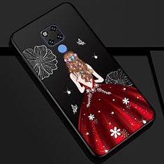 Custodia Silicone Gel Morbida Abito Ragazza Cover S01 per Huawei Mate 20 X 5G Rosso e Nero