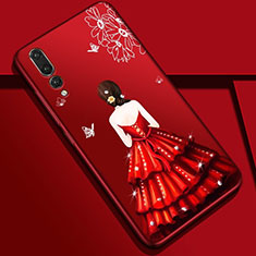 Custodia Silicone Gel Morbida Abito Ragazza Cover S01 per Huawei P20 Pro Rosso