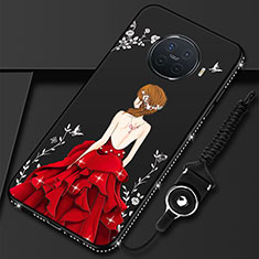 Custodia Silicone Gel Morbida Abito Ragazza Cover S01 per Oppo Ace2 Rosso e Nero