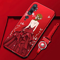 Custodia Silicone Gel Morbida Abito Ragazza Cover S01 per Xiaomi Mi Note 10 Rosso