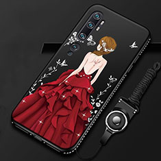 Custodia Silicone Gel Morbida Abito Ragazza Cover S01 per Xiaomi Mi Note 10 Rosso e Nero