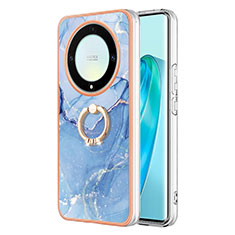 Custodia Silicone Gel Morbida Fantasia Modello Cover con Anello Supporto Y01B per Huawei Honor Magic5 Lite 5G Blu