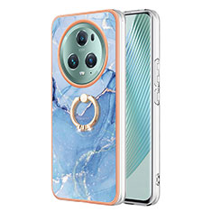 Custodia Silicone Gel Morbida Fantasia Modello Cover con Anello Supporto Y01B per Huawei Honor Magic5 Pro 5G Blu