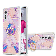 Custodia Silicone Gel Morbida Fantasia Modello Cover con Anello Supporto Y01B per LG Velvet 4G Lavanda