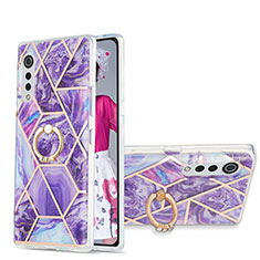 Custodia Silicone Gel Morbida Fantasia Modello Cover con Anello Supporto Y01B per LG Velvet 5G Viola