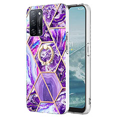 Custodia Silicone Gel Morbida Fantasia Modello Cover con Anello Supporto Y01B per Oppo A53s 5G Viola