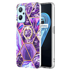 Custodia Silicone Gel Morbida Fantasia Modello Cover con Anello Supporto Y01B per Oppo A96 4G Viola