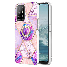 Custodia Silicone Gel Morbida Fantasia Modello Cover con Anello Supporto Y01B per Oppo F19 Pro+ Plus 5G Lavanda