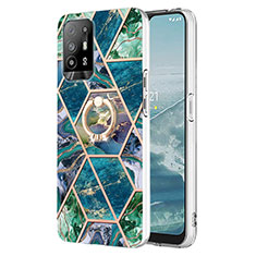 Custodia Silicone Gel Morbida Fantasia Modello Cover con Anello Supporto Y01B per Oppo F19 Pro+ Plus 5G Verde Notte