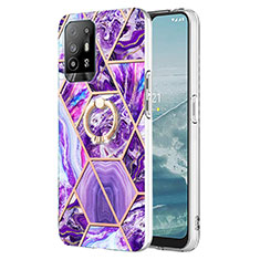 Custodia Silicone Gel Morbida Fantasia Modello Cover con Anello Supporto Y01B per Oppo F19 Pro+ Plus 5G Viola