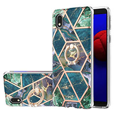 Custodia Silicone Gel Morbida Fantasia Modello Cover con Anello Supporto Y01B per Samsung Galaxy A01 Core Verde Notte