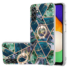 Custodia Silicone Gel Morbida Fantasia Modello Cover con Anello Supporto Y01B per Samsung Galaxy A04s Verde Notte