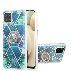 Custodia Silicone Gel Morbida Fantasia Modello Cover con Anello Supporto Y01B per Samsung Galaxy A12 Verde Notte