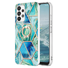 Custodia Silicone Gel Morbida Fantasia Modello Cover con Anello Supporto Y01B per Samsung Galaxy A13 4G Verde