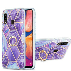 Custodia Silicone Gel Morbida Fantasia Modello Cover con Anello Supporto Y01B per Samsung Galaxy A20 Viola