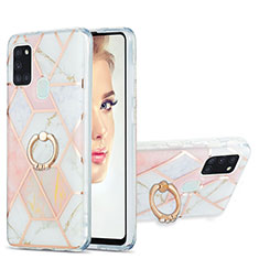 Custodia Silicone Gel Morbida Fantasia Modello Cover con Anello Supporto Y01B per Samsung Galaxy A21s Rosa