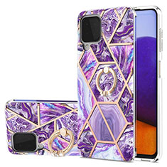 Custodia Silicone Gel Morbida Fantasia Modello Cover con Anello Supporto Y01B per Samsung Galaxy A22 4G Viola