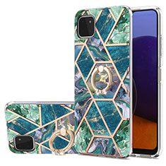 Custodia Silicone Gel Morbida Fantasia Modello Cover con Anello Supporto Y01B per Samsung Galaxy A22 5G Verde Notte