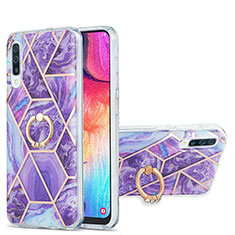 Custodia Silicone Gel Morbida Fantasia Modello Cover con Anello Supporto Y01B per Samsung Galaxy A30S Viola